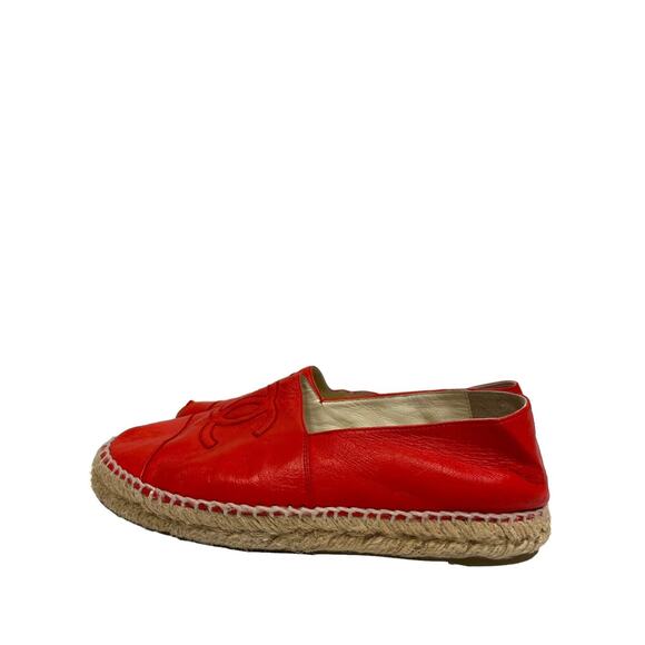 CHANEL Red Lambskin Leather CC Logo Cap Toe Espadrilles Loafers Size 37 US 7 - Picture 5 of 11
